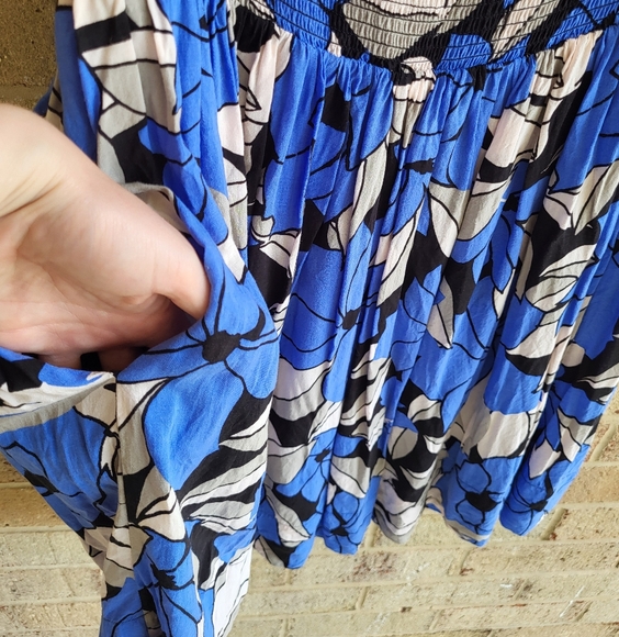 Free People Louise Floral Off The Shoulder Smocked Bodice Mini Dress L Blue - Picture 5 of 8